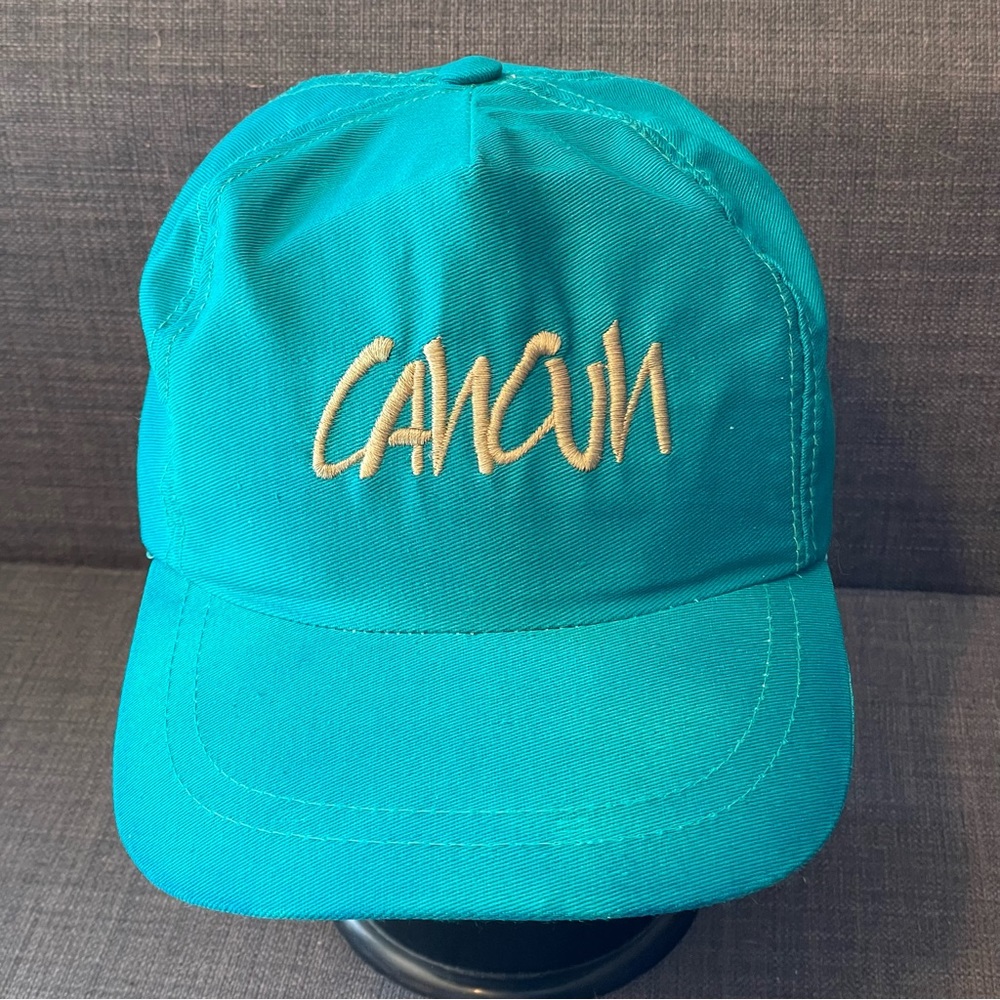 Vintage Artex Cancun Mexico Turquoise Blue Cap Hat Adjustable